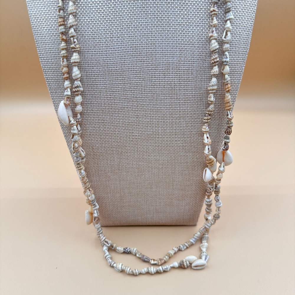 Natural Cowrie Shell Long Layering Necklace Boho Beach Coastal Statement Gift